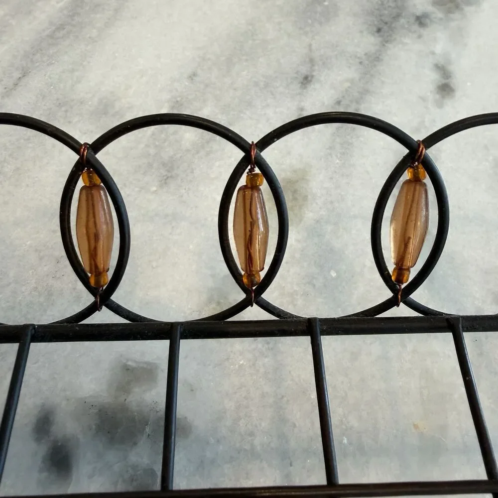 Pier 1 Wrought Iron Orange Beaded Basket Centerpiece With Handle Scalloped